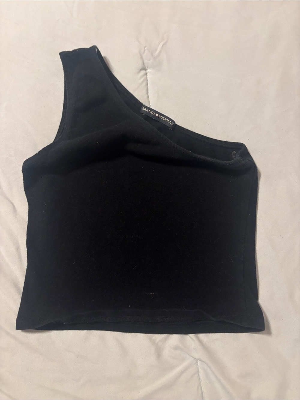 Brandy Melville Black Asymmetrical One-Shoulder Crop Top